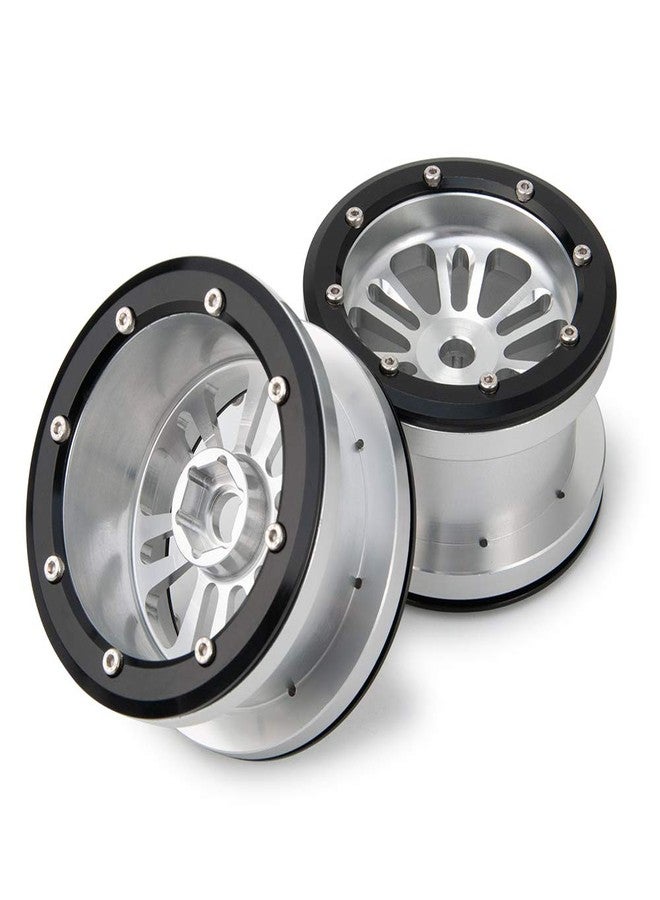 QUE-T 4pcs/Set RC Beadlock Wheel Rims, 2.2" Metal Wheel Hub for 1/10 Axial Wraith TRX4 D90 SCX10 Car (Black & Silver) - Image 5
